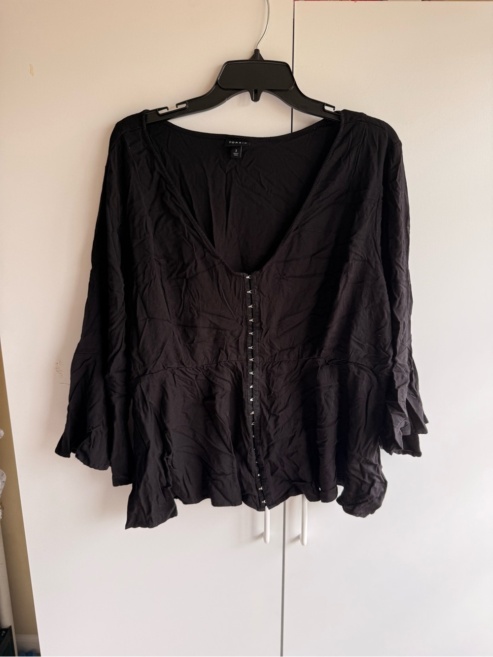 torrid Black Button-Front Peplum V-Neck Blouse